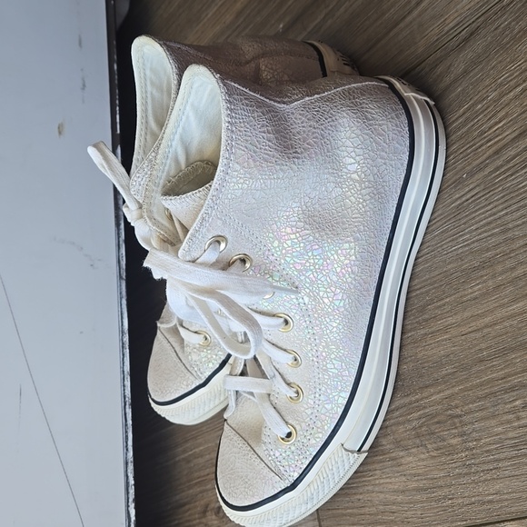 Converse Ivory Iridescent Animal Skin Print High Top Sneakers - Picture 4 of 11